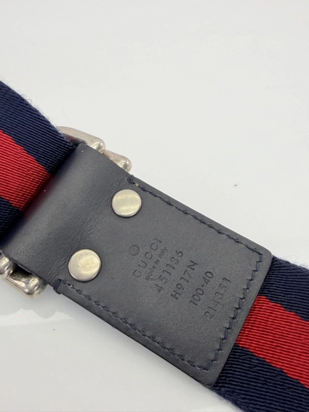 Gucci Web D Ring Unisex Navy & Red Stripe Belt 451136 100/40